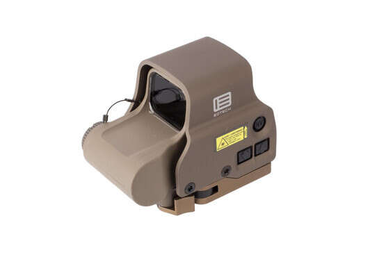 EOTech EXPS3-2 tan holo weapon sight is powered by a transverse mounted CR123A battery with over 600 hours of battery life.
